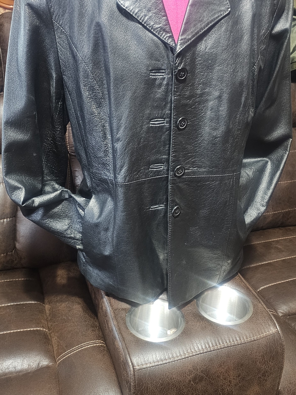 JohnPaulRichard Black Leather Button-Front Women's Blazer